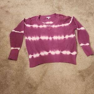 Johnny Was Women's Purple & White Tye Dye V-Neck Sweater Size S